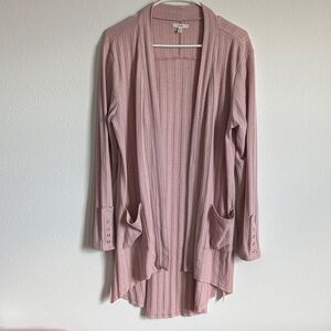 Maurice’s Blush Ribbed Faux Snap Sleeve Open Cardigan Size Large